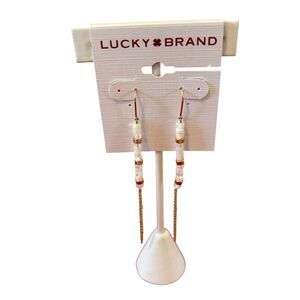 Pearly White & Gold Beaded Threader Earrings.